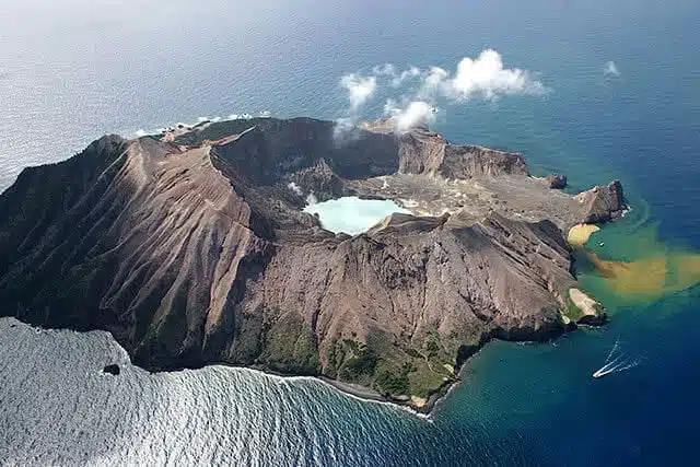 Aerial image of the active volcano on New Zealand's White Island