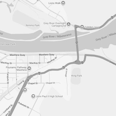 Map showing the location of the GO Rentals Greymouth Railway Station branch