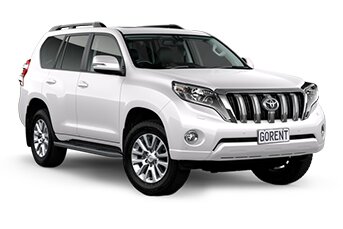 Front image of a Toyota Land Cruiser Prado 4x4 rental car on a white background