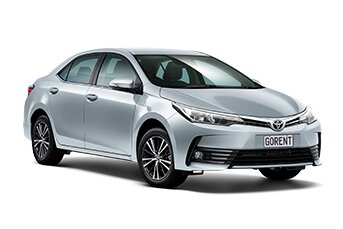 Front and side image of a Toyota Corolla Touring sedan on a white background