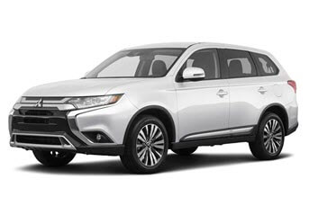 Front three-quarter image of a white Mitsubishi Outlander on a white background