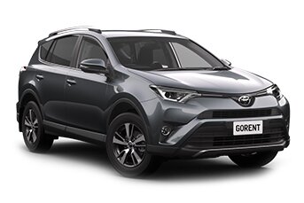 Front image of a Toyota Rav4 rental car on a white background