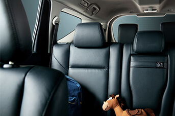 Interior image of the rear of an Hyundai Santa Fe SUV showing two back seats in fold down position