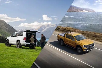 Two cars in nature and by the coast