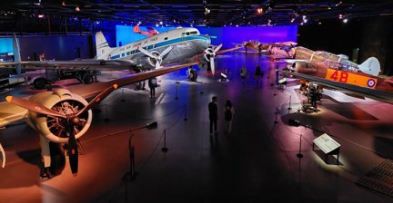 Historic aircraft displayed in an aviation museum