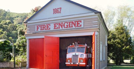Fire station with vintage fire engine