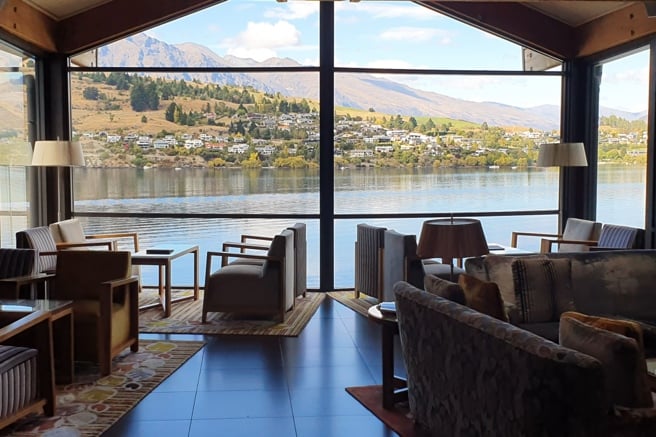Luxury apartment living area at The Rees Hotel, Queenstown