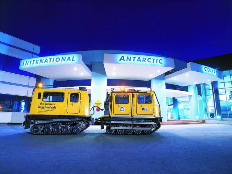 Image of a Haglund parked outside the entrace to the International Antarctic Centre in Christchurch