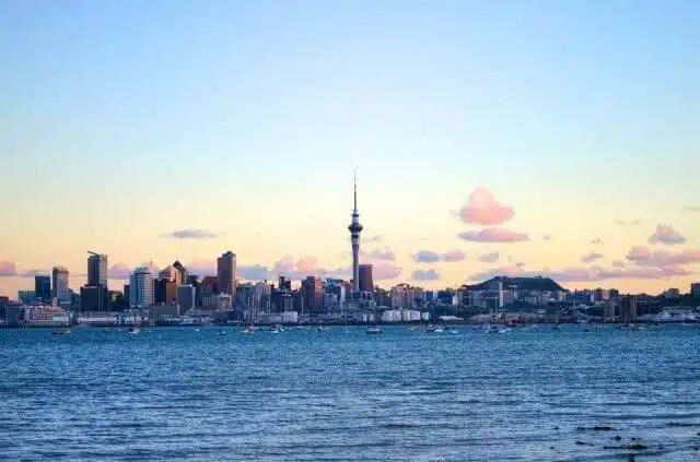 Image of the Auckland skyline taken at sunrise