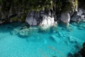 IMage of the crystal clear water in the Blue Pools on the Haast Pass