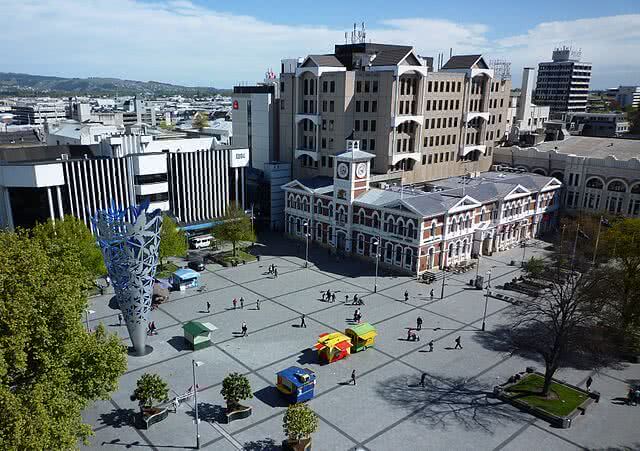 Image looking down onto Cathedral Square, Christchurch