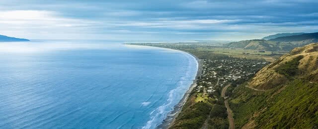 Stunning aerial shot looking down onto the Kapiti Coast, Wellington