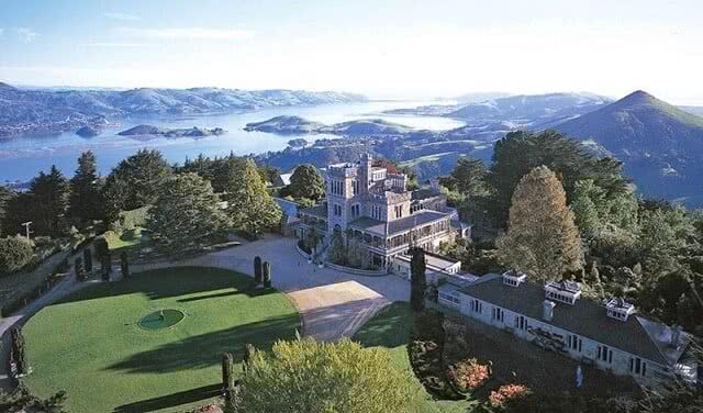 Aerial image of the stunning Larnach Castle and Otago Peninsula