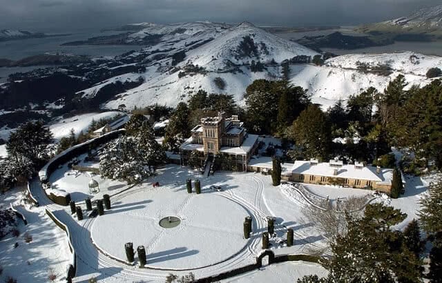 Larnach Castle in winter covered with snow