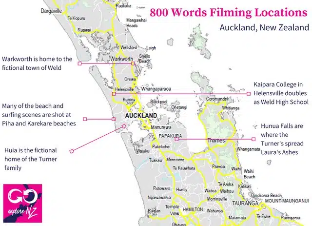 Map showing the 800 Words filming locations in New Zealand