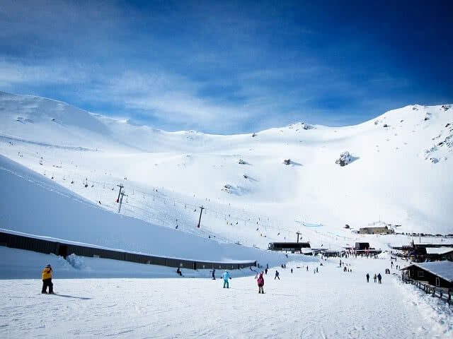 Mt Hutt, the famous ski field in New Zealand on a blue sky day