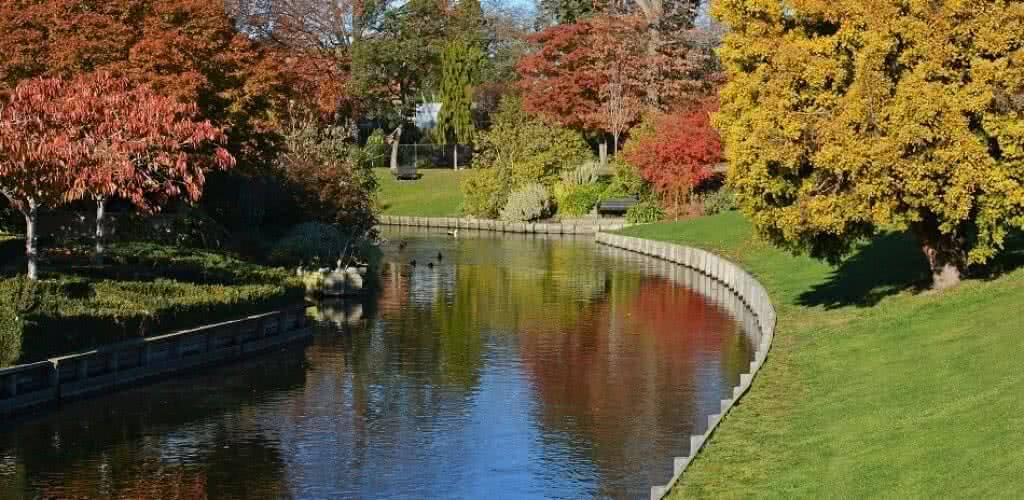 Mona Vale gardens and the Avon River in Autumn, Christchurch New Zealand