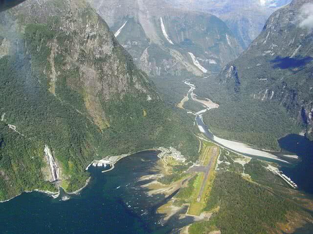 Aerial shot of Milford Sound