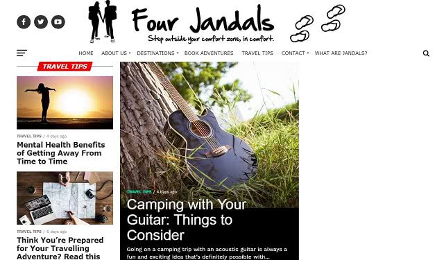 Four Jandals Blog Screenshot
