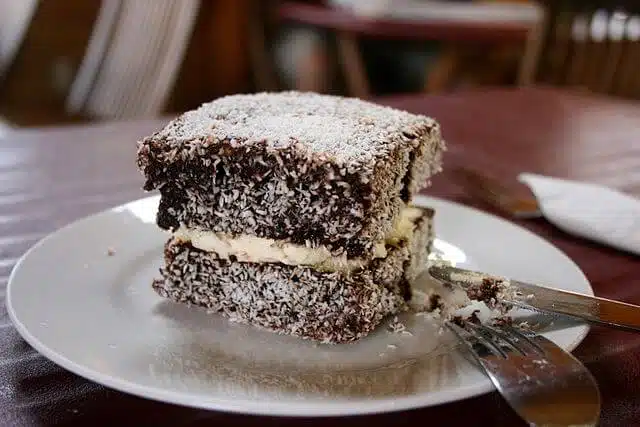 Lamington cake on a plate