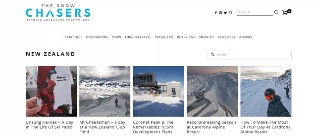 The Snow Chasers blog screenshot