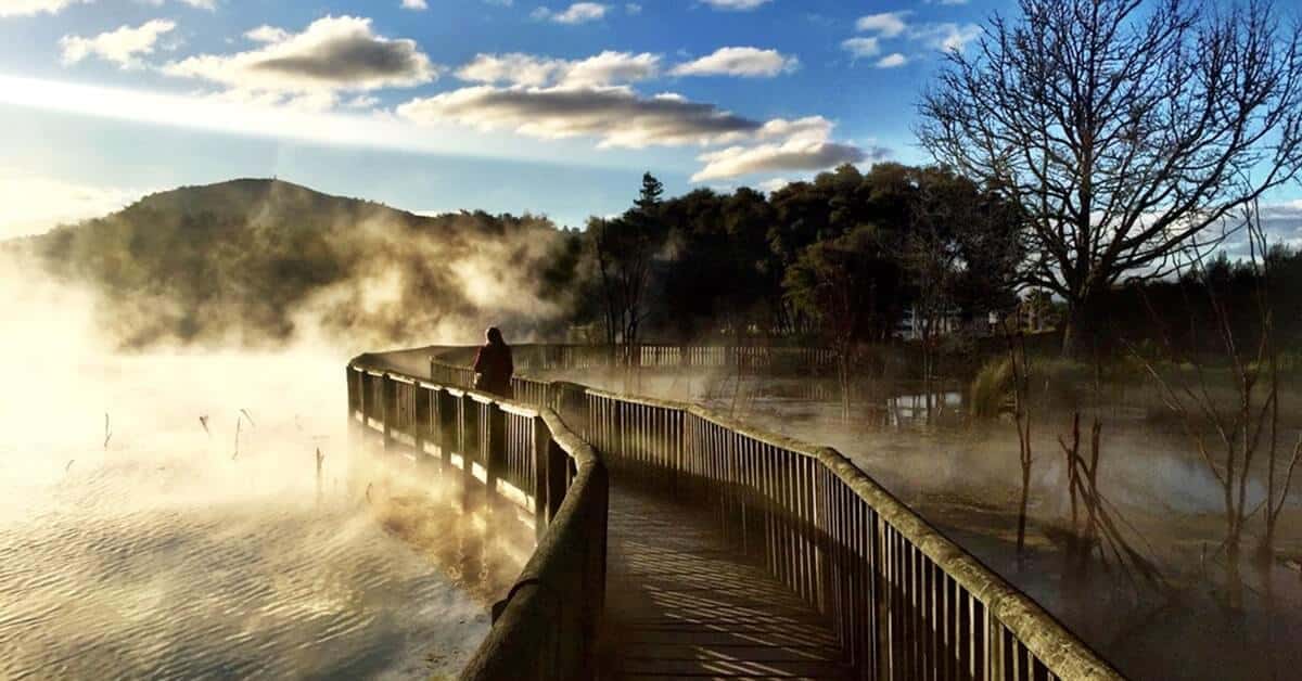 Image of steam rising off the water in Rotorua