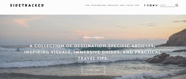 Sidetracked travel blog screenshot