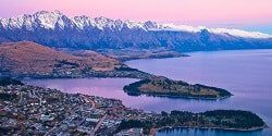 Image looking down on Queenstown and Lake Wakatipu from the top of the Skyline Gondola as dusk - mobile