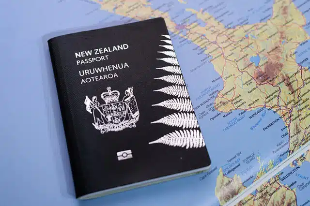 New Zealand passport placed on top of Map of New Zealand's North Island