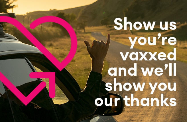 GO Rentals Vax Promo - show us you're vaxxed and we'll show you our thanks text on imagery of persons hand outside car window