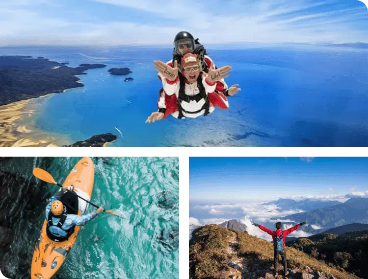 Kayaking, Hiking and Skydiving