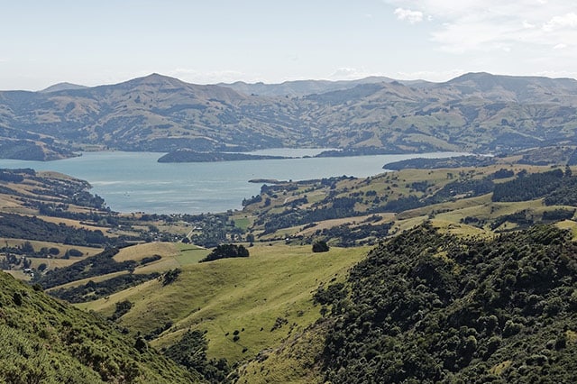view of akaroa harbour from the hills