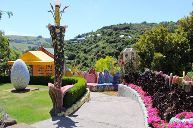 colourful plants and sculpture at the giants house garden
