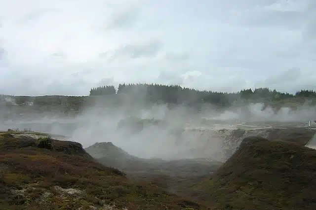 Sulphur clouds being released from the ground