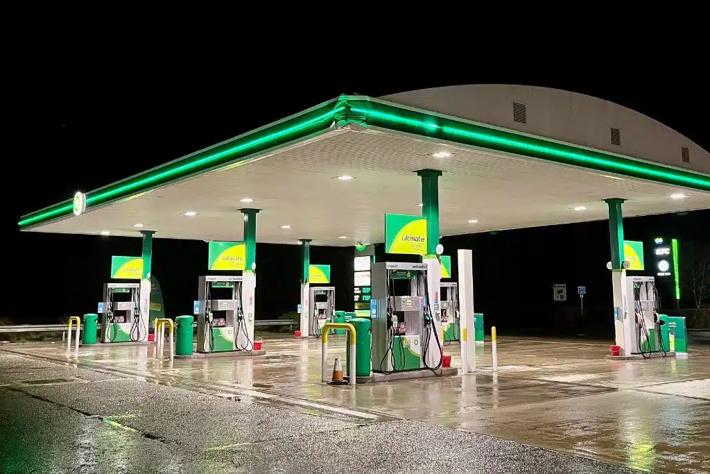 bp petrol station at night in new zealand